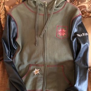 Alp-n-Rock worn once, hoodie with faux leather sleeves. Size 2.